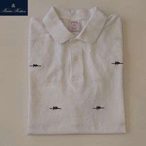 Brooks Brothers Men's XL White Polo Shirt  with Embroidered Navy 'Dual Rowers'